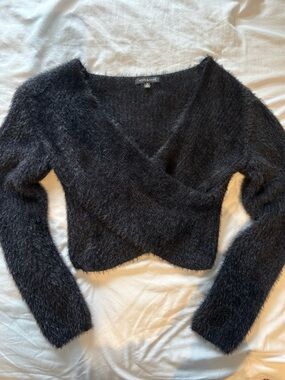 Honey Plush Black Crewneck Fuzzy Sweater